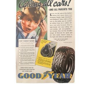 Vintage 1936 Goodyear Calling All Cars Ad Advertisement